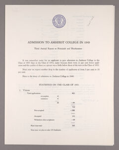 Thumbnail for Amherst College annual report to secondary schools and report on admission to Amherst College, 1949 - Image 1