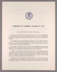 Thumbnail for Amherst College annual report to secondary schools and report on admission to Amherst College, 1952 - Image 1
