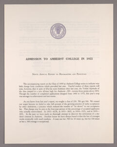 Thumbnail for Amherst College annual report to secondary schools, report on admission to Amherst College, and information regarding freshman…