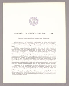 Thumbnail for Amherst College annual report to secondary schools, report on admission to Amherst College, and statistics on incoming class,…