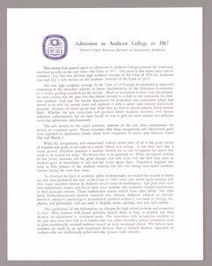 Thumbnail for Amherst College annual report to secondary schools and information for applicants for admission, 1967 - Image 1