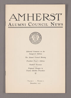Thumbnail for Amherst Alumni Council news, 1927 December - Image 1