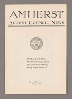 Thumbnail for Amherst Alumni Council news, 1930 October - Image 1