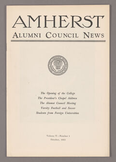 Thumbnail for Amherst Alumni Council news, 1931 October - Image 1