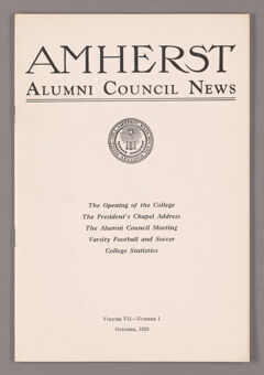 Thumbnail for Amherst Alumni Council news, 1933 October - Image 1