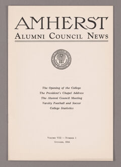 Thumbnail for Amherst Alumni Council news, 1934 October - Image 1