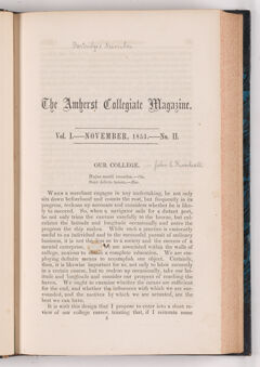 Thumbnail for The Amherst collegiate magazine, 1853 November - Image 1