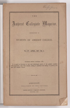 Thumbnail for The Amherst collegiate magazine, 1857 April - Image 1