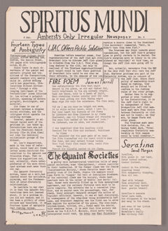 Thumbnail for Spriritus mundi: Amherst's only irregular newspaper, 1956 February 6 - Image 1