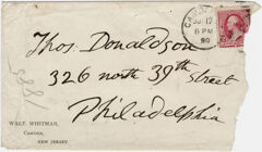 Thumbnail for Walt Whitman envelope to Thomas Donaldson, 1890 June 17 - Image 1
