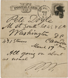 Thumbnail for Walt Whitman letter to Peter Doyle, [1876] March 17