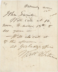 Thumbnail for Walt Whitman letter to John Swinton - Image 1